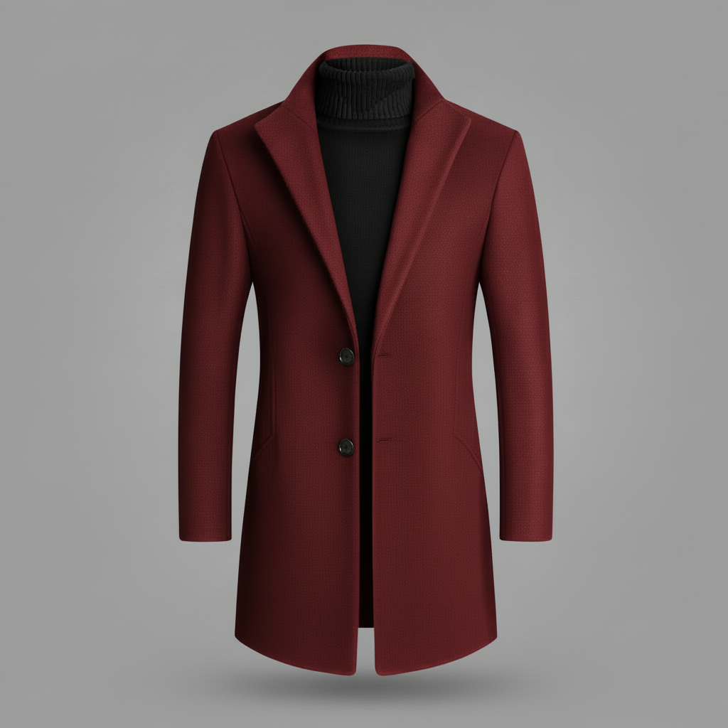 Men's Long Coat | Notched Lapel Overcoat for Winter