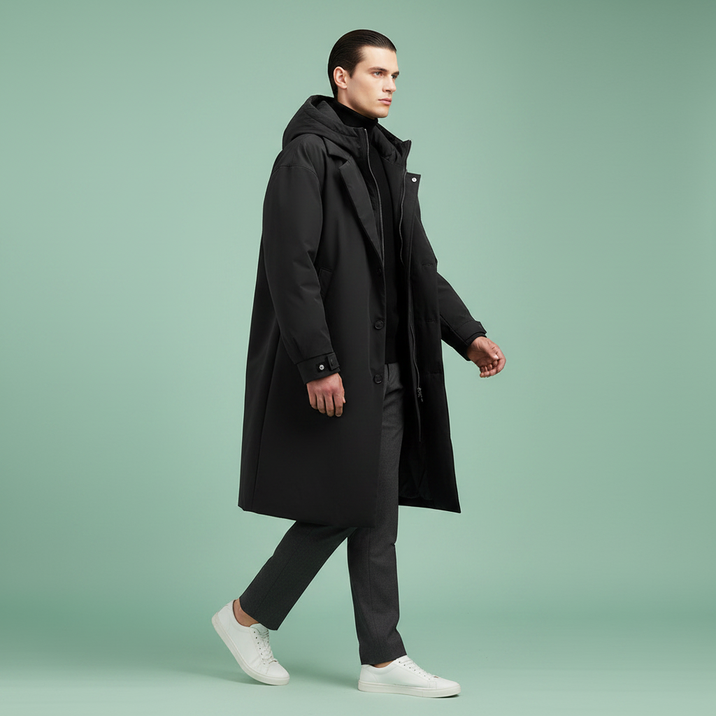 Men's Waterproof Puffer Trench Coat | Stylish Winter Jacket