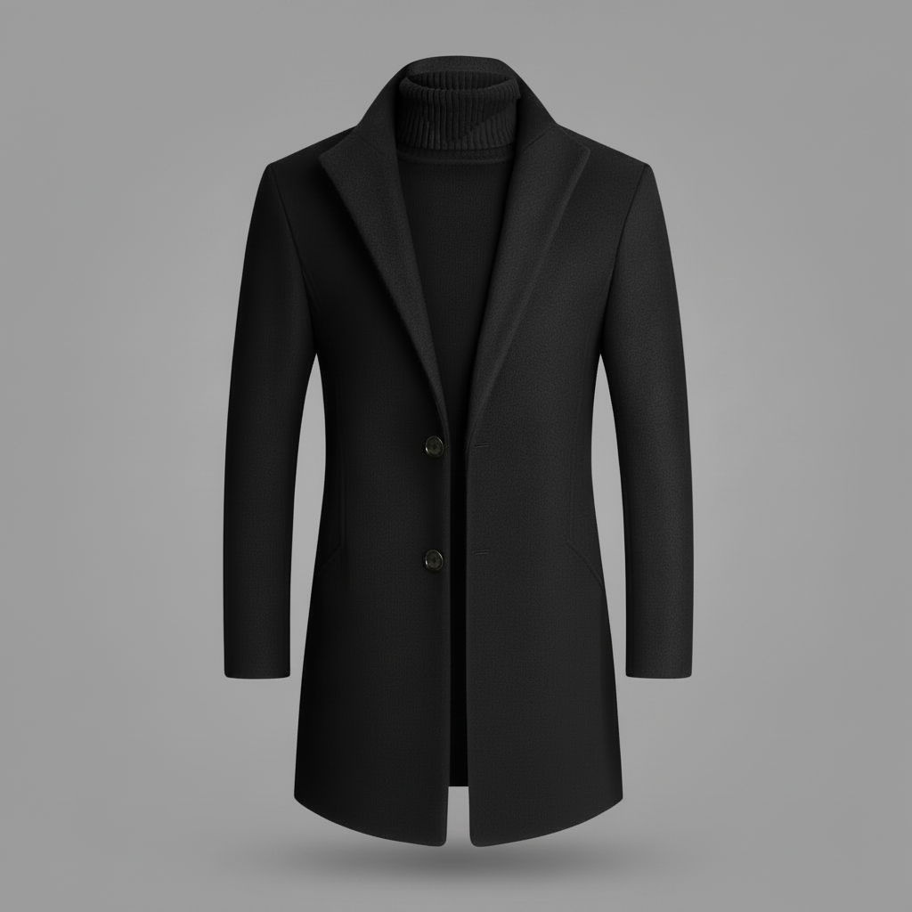 Men's Long Coat | Notched Lapel Overcoat for Winter