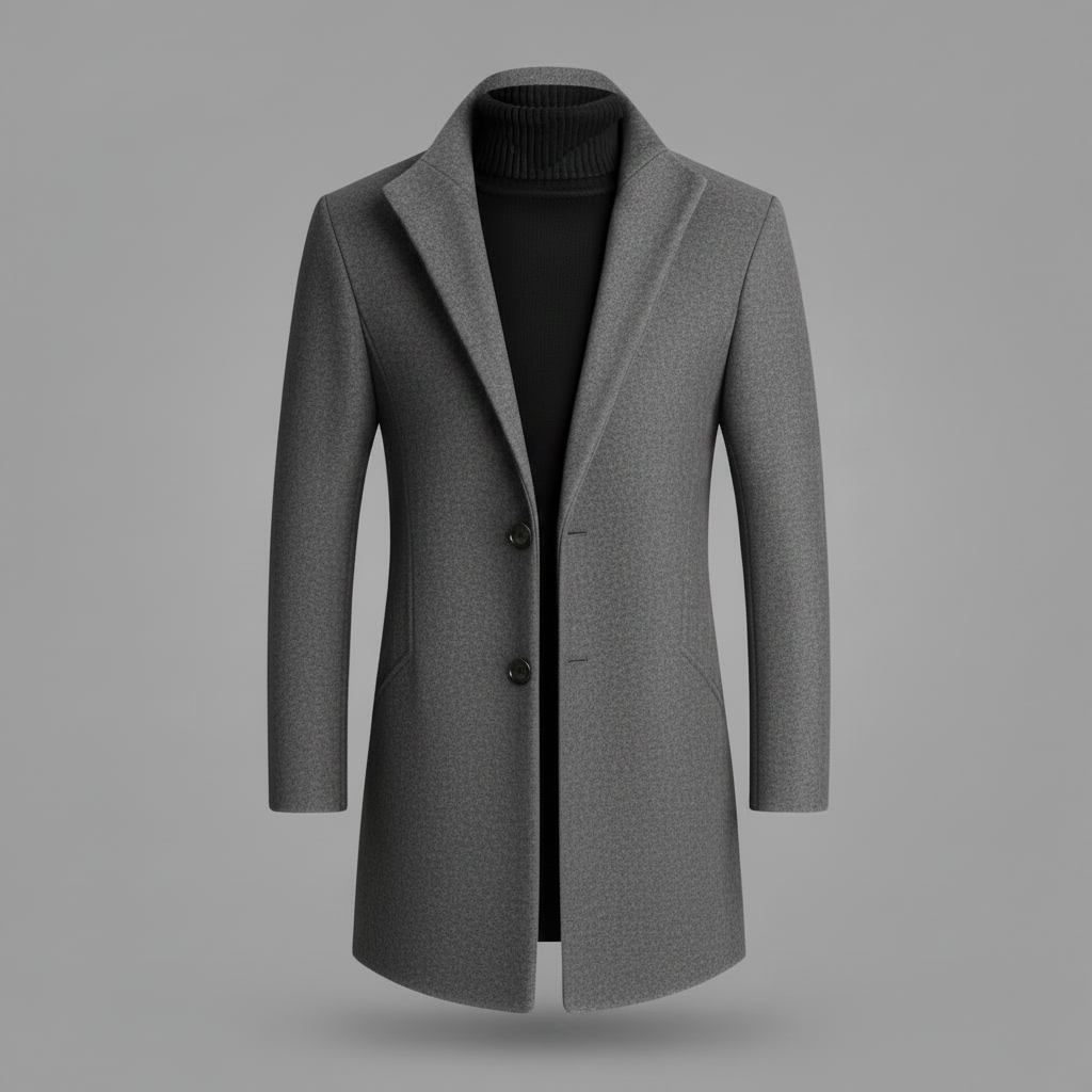 Men's Long Coat | Notched Lapel Overcoat for Winter