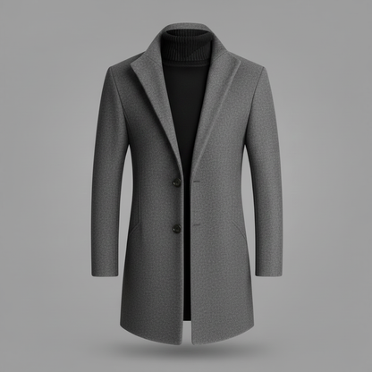 Men's Long Coat | Notched Lapel Overcoat for Winter