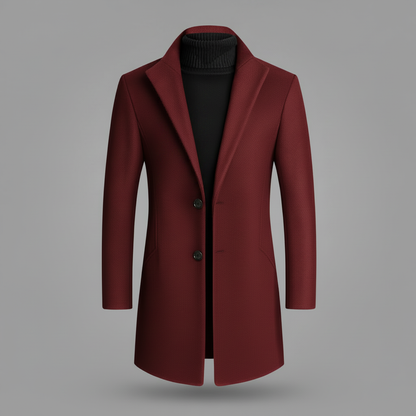 Men's Long Coat | Notched Lapel Overcoat for Winter
