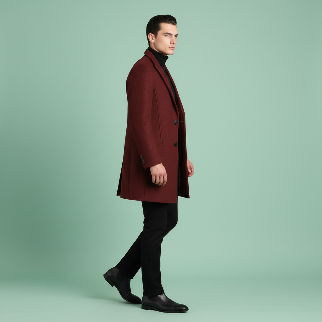 Men's Long Coat | Notched Lapel Overcoat for Winter