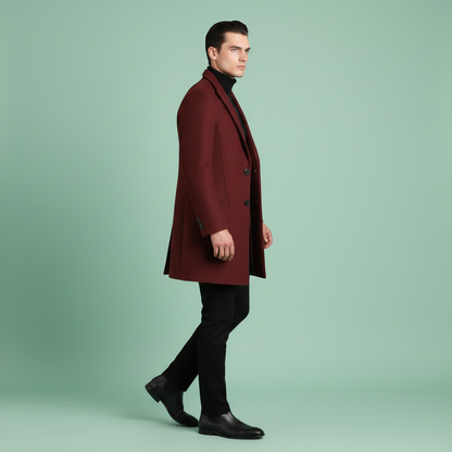Men's Long Coat | Notched Lapel Overcoat for Winter