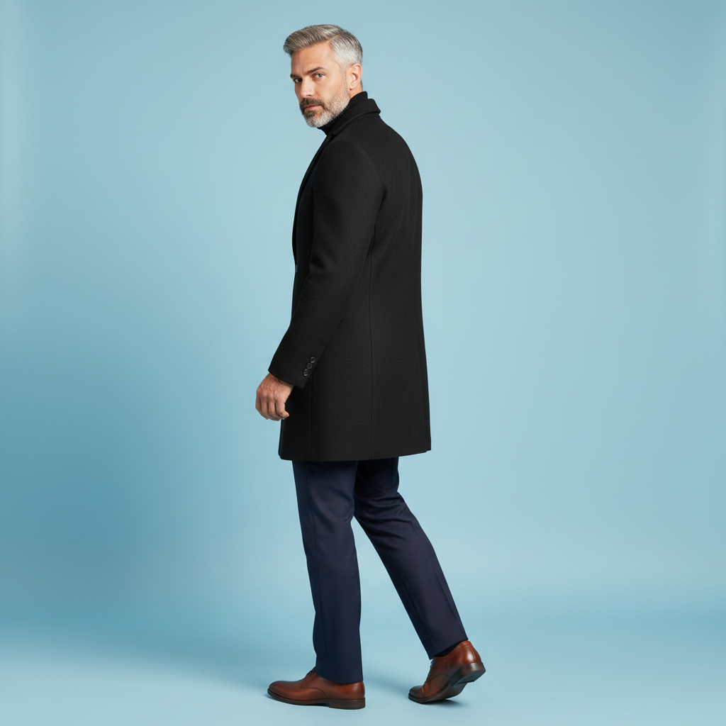 Men's Long Coat | Notched Lapel Overcoat for Winter