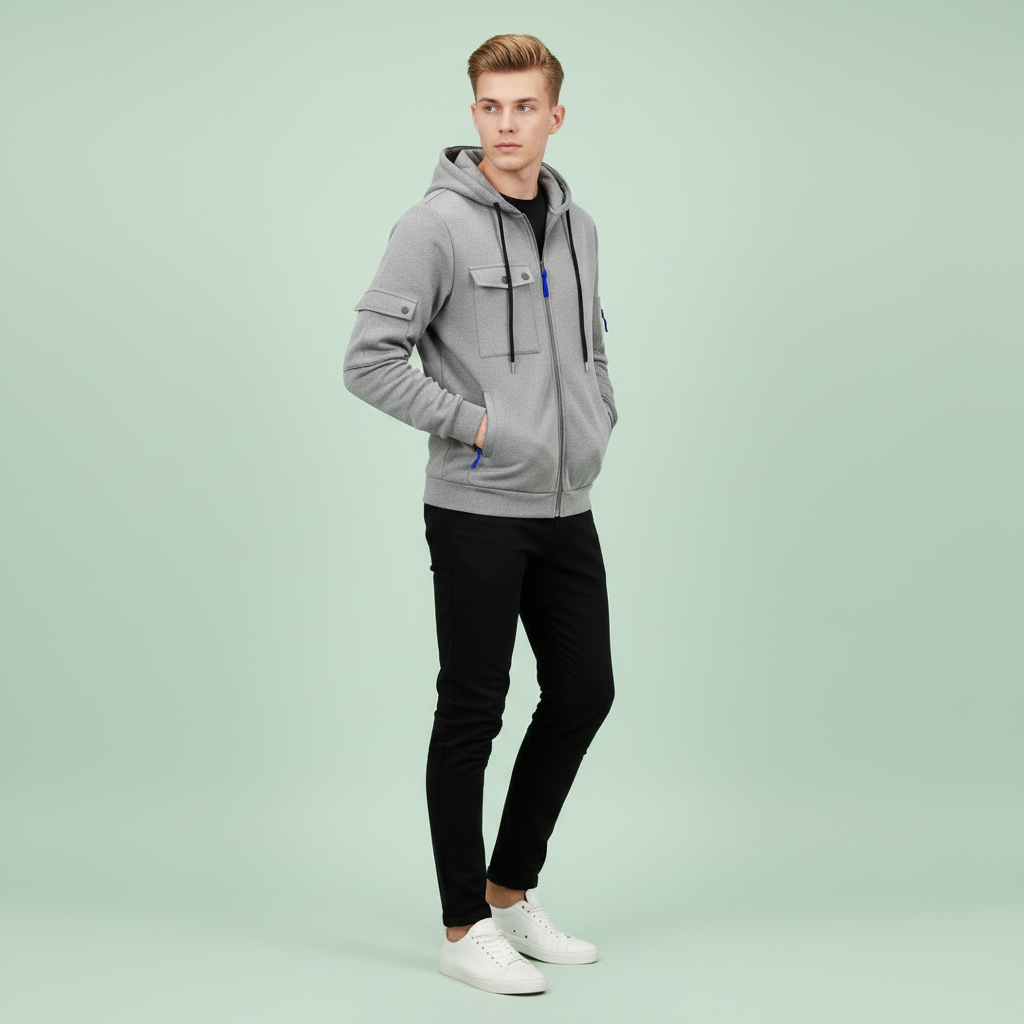 Men's Utility Zip-Up Hoodie | Casual Sweatshirt with Pockets