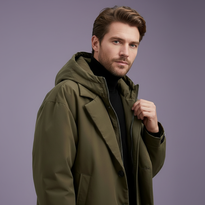 Men's Waterproof Puffer Trench Coat | Stylish Winter Jacket