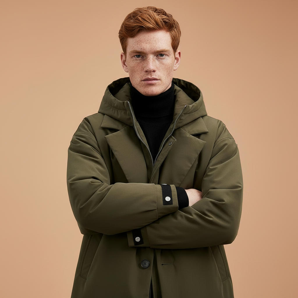 Men's Waterproof Puffer Trench Coat | Stylish Winter Jacket